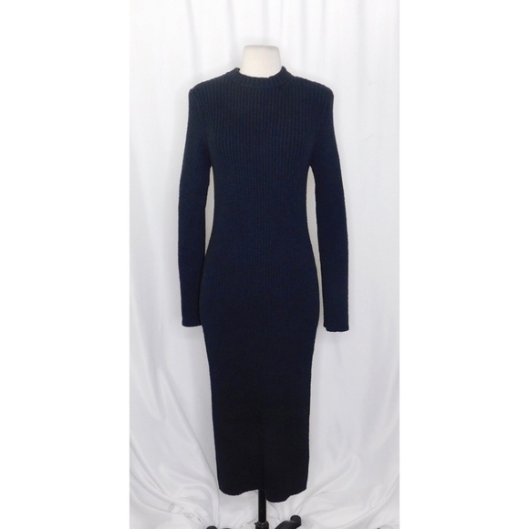 NWT!! J. CREW Ribbed Sweater Dress Solid Black Knit Knitwear Midi Retro Medium - Picture 3 of 15